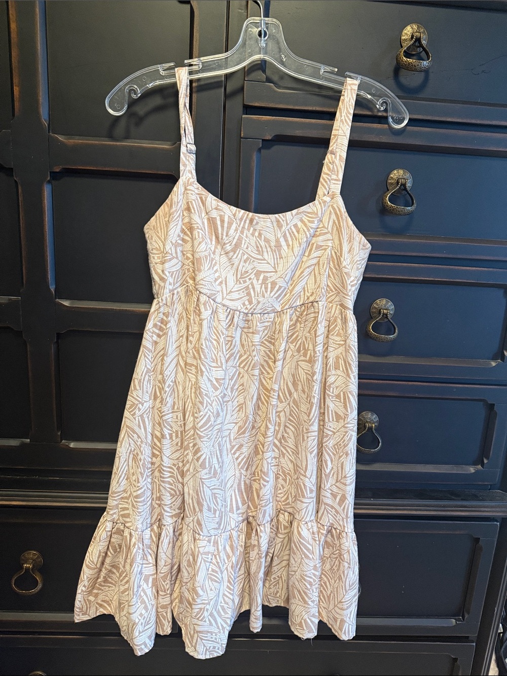 Millibon Beige Leaf-Print Mini Sundress